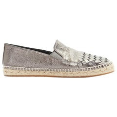 BOTTEGA VENETA gunmetal silver intrecciato woven leather espadrille shoe EU37