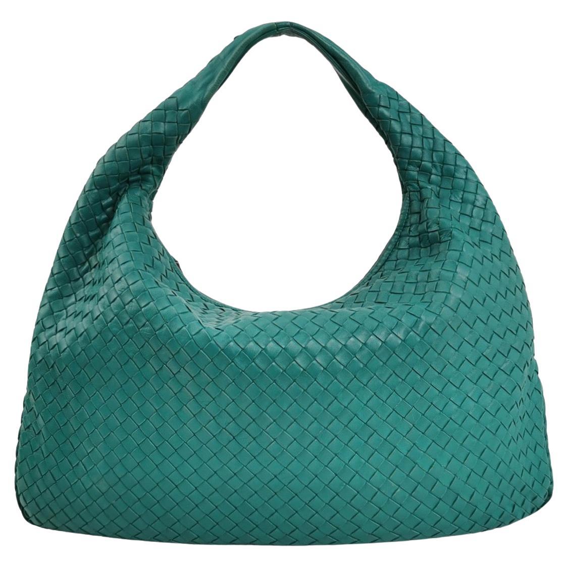 Bottega Veneta Hobo Bag Lambskin Intrecciato Teal Green Medium Large 47cm