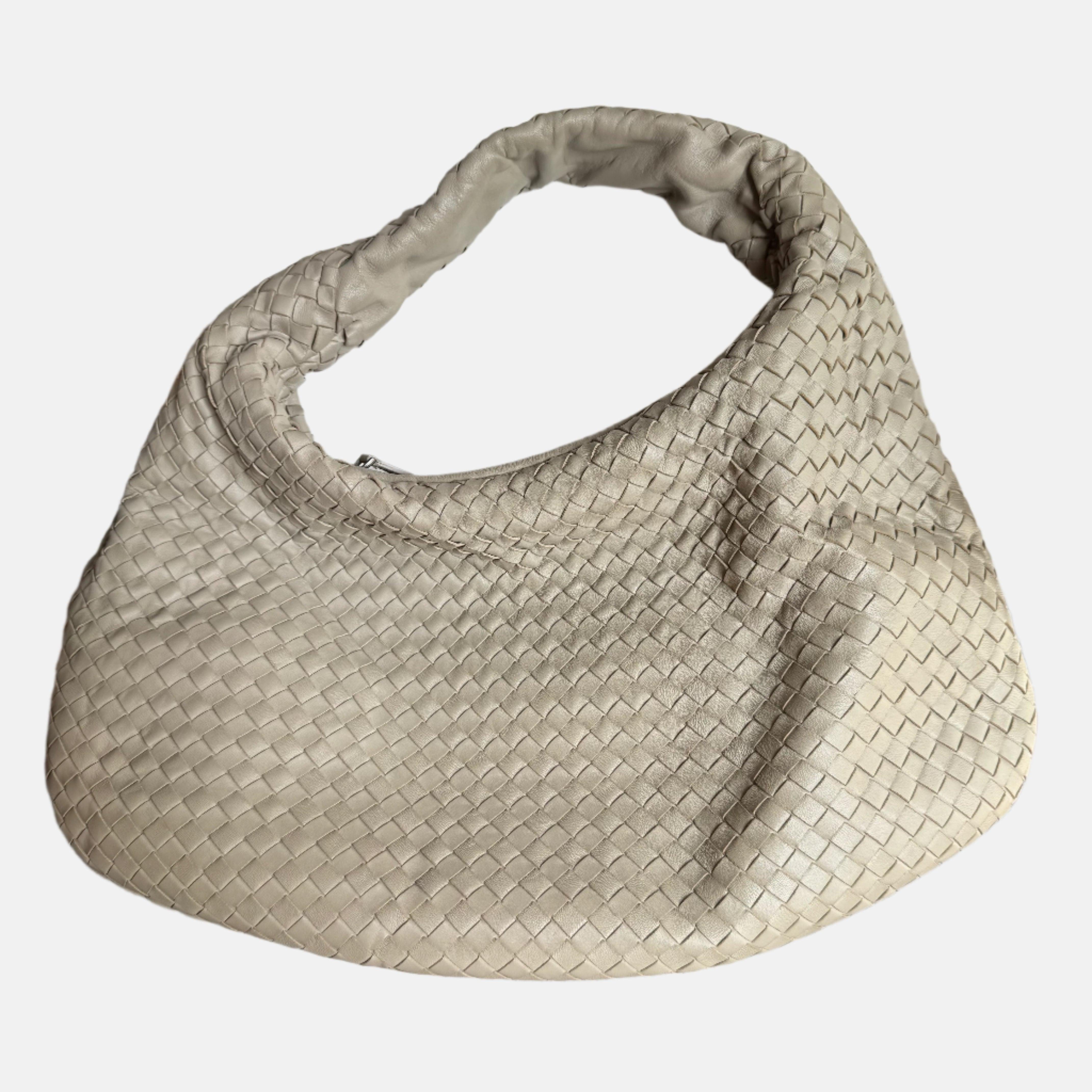 Bottega Veneta Hobo Bag Lambskin leather Light Grey Large 47cm
 These are professional photos of the actual bag.
 Experience ultimate luxury with this Bottega Veneta Hobo Bag Large in luxurious lambskin leather. Featuring the iconic Intrecciato