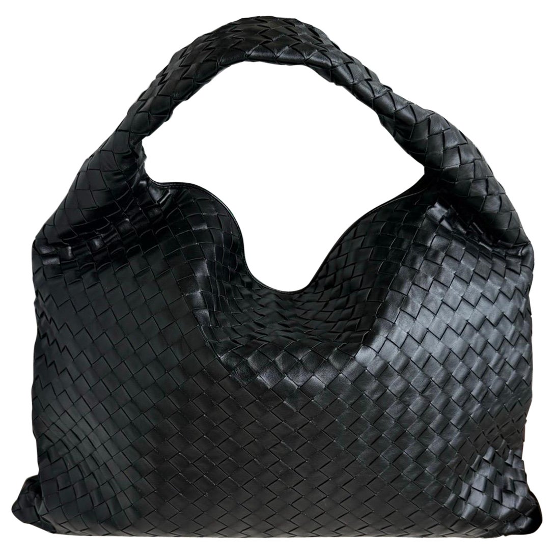 Bottega Veneta Hop Noir Intrecciato Leather Maxi Hobo Bag 54cm