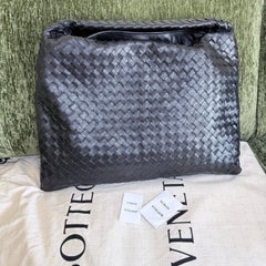 Bottega Veneta Hop Large Black Leather Bag Intrecciato