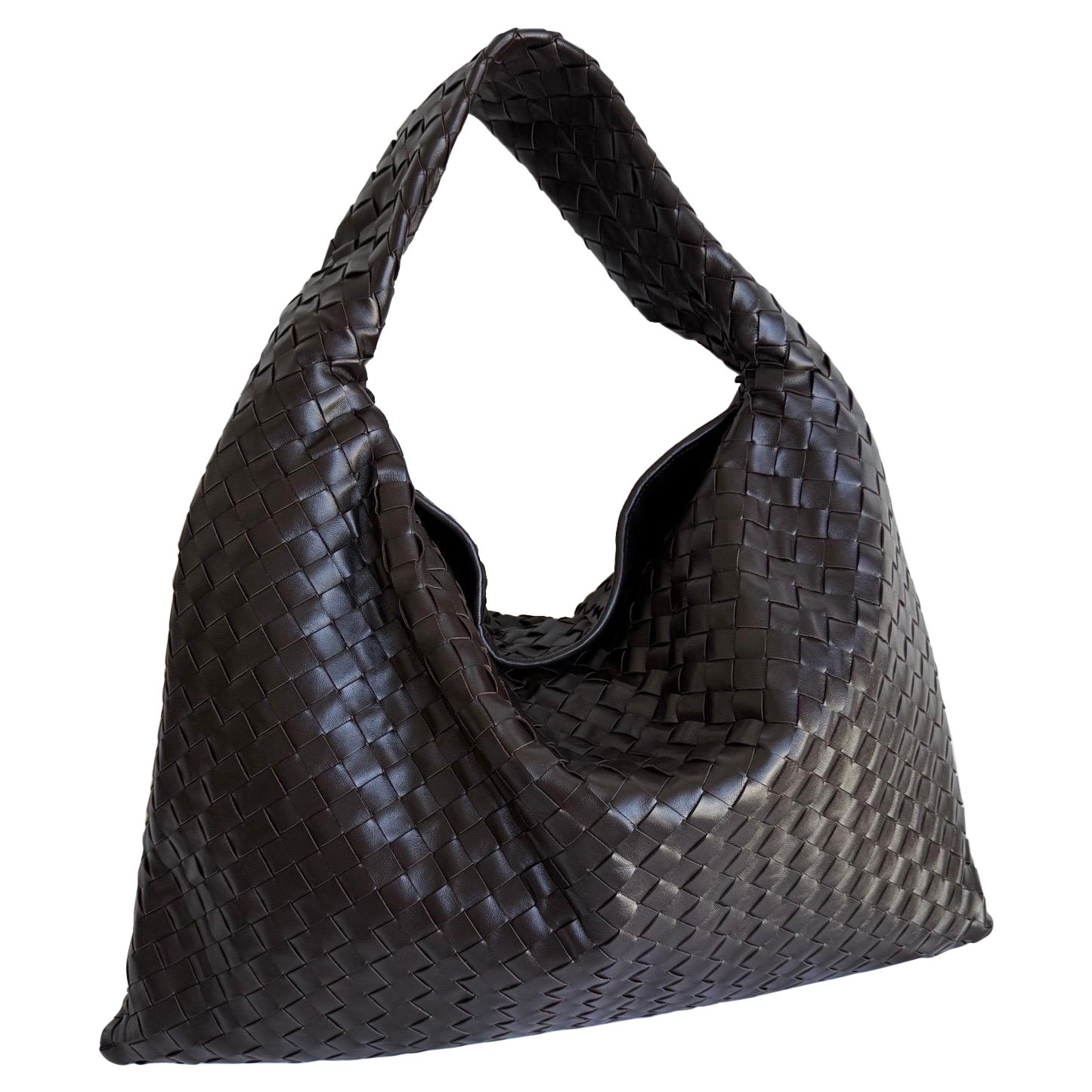 Bottega Veneta Hop Large Fondant Dark Chocolate Brown Leather Bag