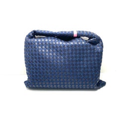 Bottega Veneta Hop Large Leather and Denim Intrecciato Navy Hobo Bag 55cm