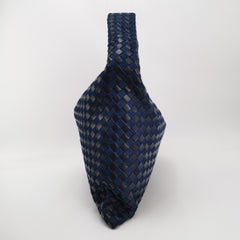Bottega Veneta Hop Large Leather and Denim Intrecciato Navy Hobo Bag 55cm