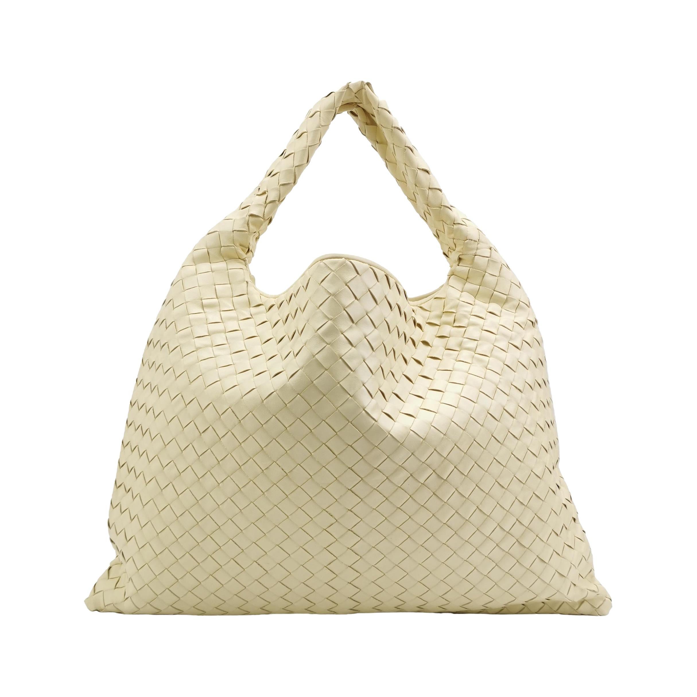 Bottega Veneta Hop Large Borsa Hobo in pelle giallo crema chiaro