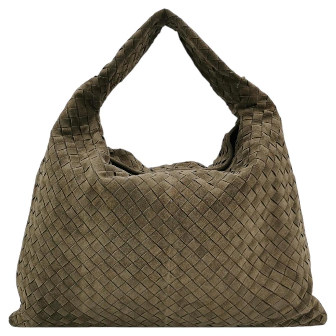 Bottega Veneta Hop Large Olive Green Suede Leather Hobo Bag 54cm For Sale