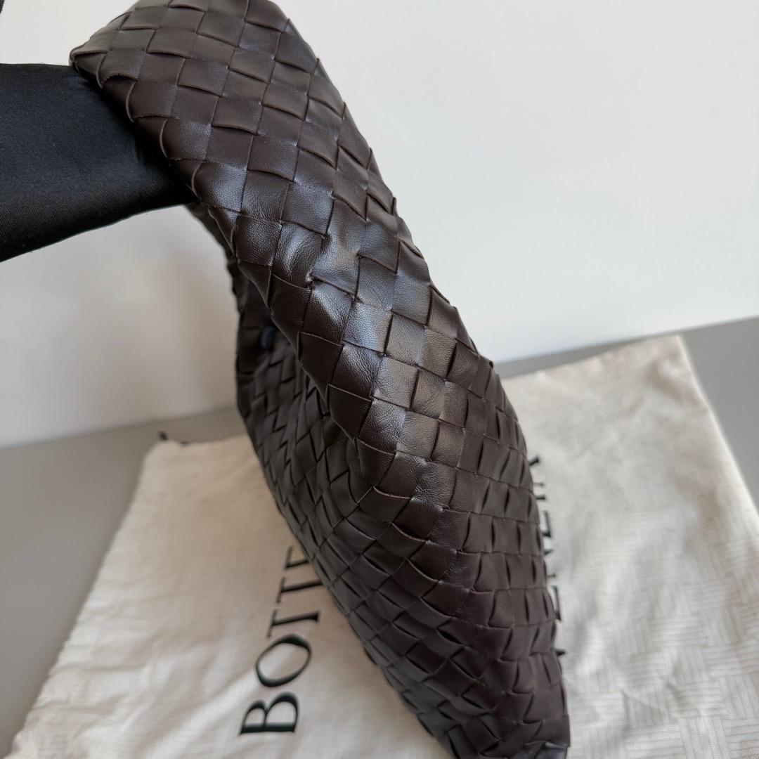 Black Bottega Veneta Hop Small Fondant Dark Chocolate Brown Leather Bag