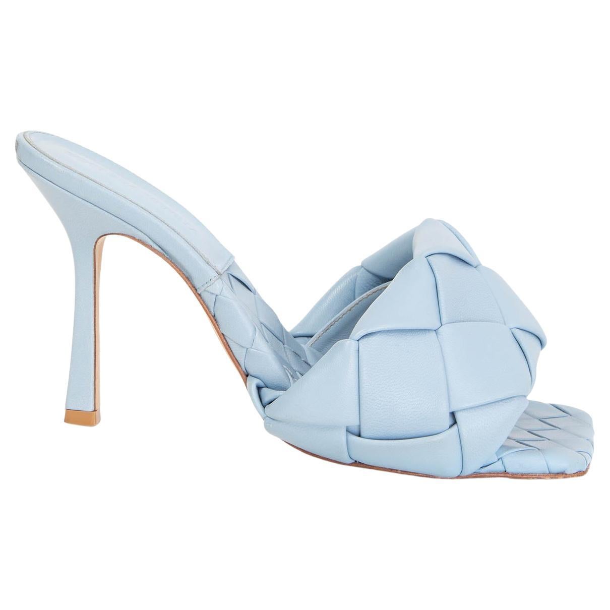 BOTTEGA VENETA Ice blue leather LIDO INTRECCIATO Mules Sandals Shoes 37
