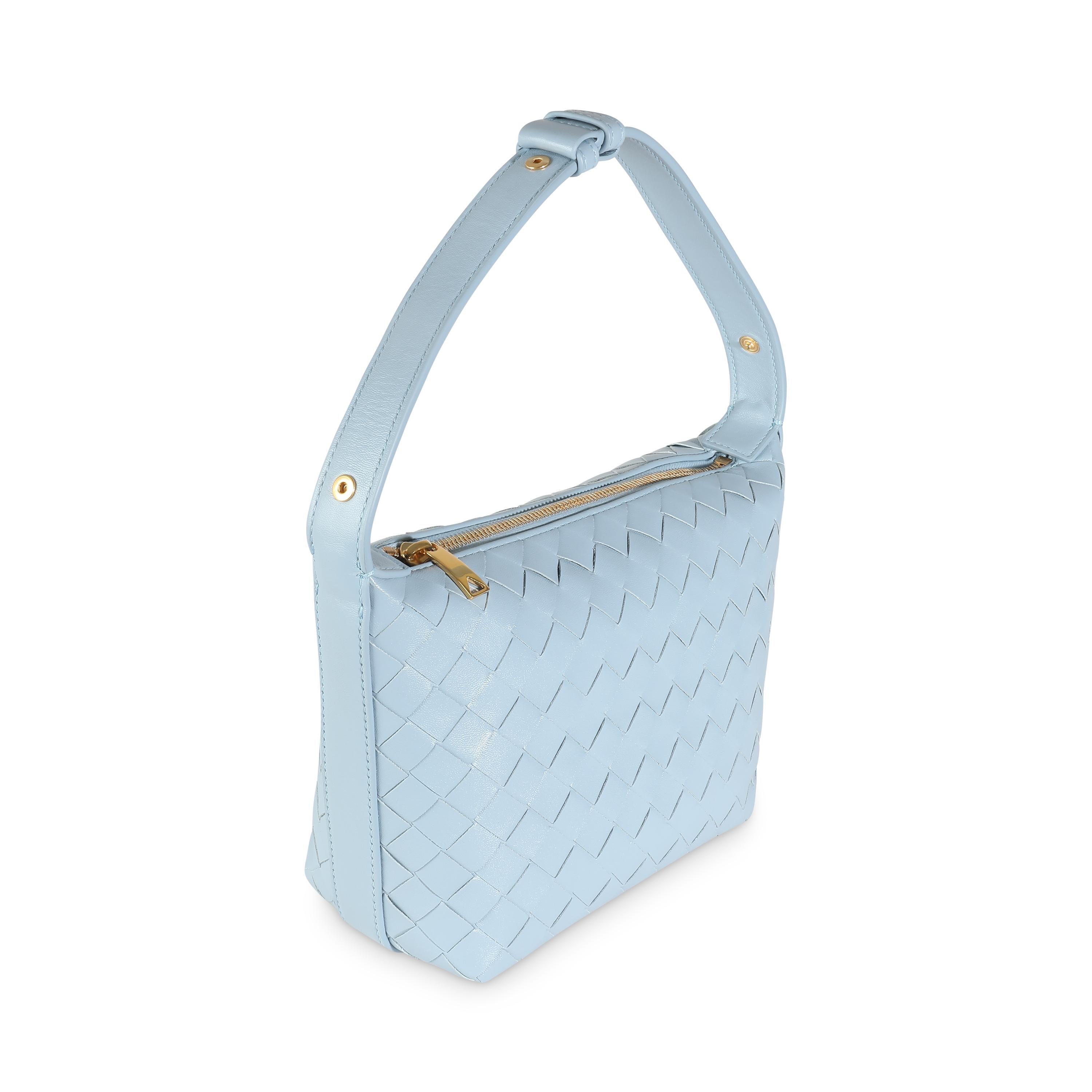 Blue Bottega Veneta Ice Gold Nappa Intrecciato Mini Wallace