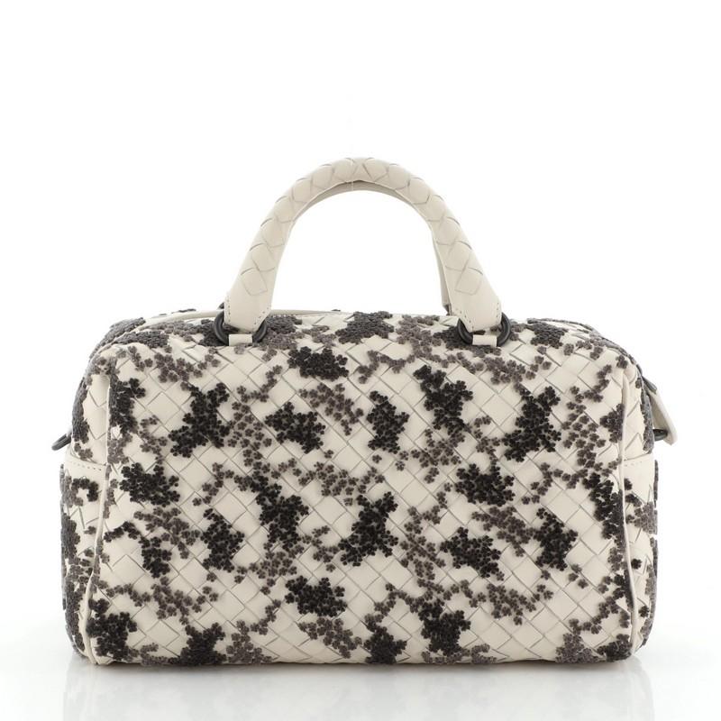 Gray Bottega Veneta In Mist Convertible Boston Bag Embroidered Intrecciato Nappa