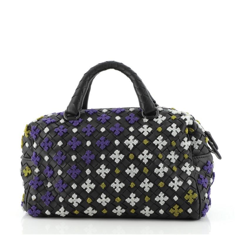 Black Bottega Veneta In Mist Convertible Boston Bag Embroidered Intrecciato Nappa