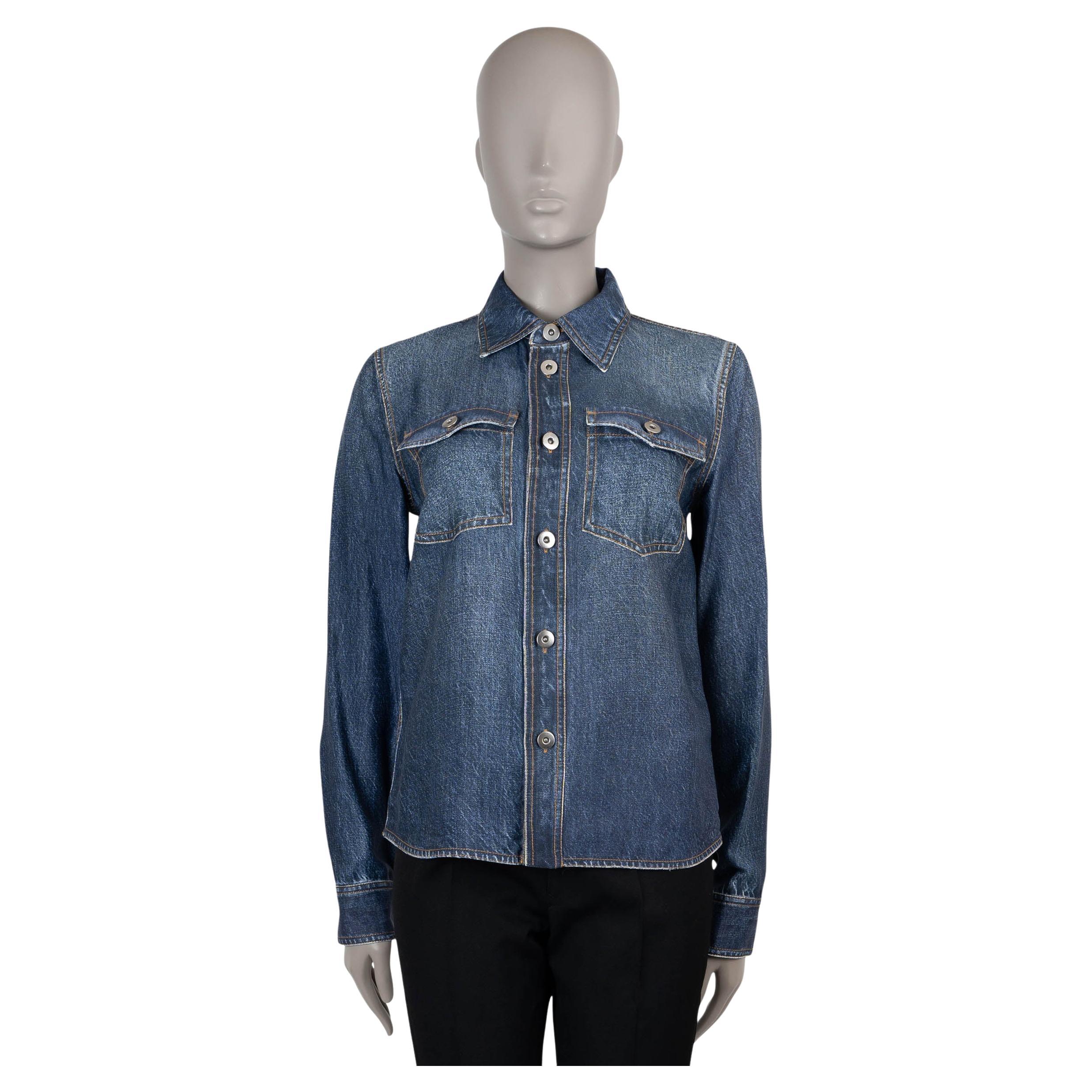 BOTTEGA VENETA Indigo blue viscose 2024 DENIM PRINTED Button-Up Shirt 38 XS
