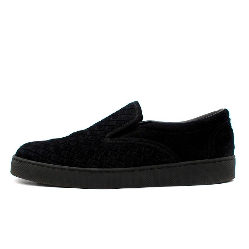 Bottega Veneta Intercciato Schwarze Slip-On-Turnschuhe aus gewebtem Wildleder Herren im Angebot