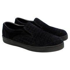 Bottega Veneta Intercciato Schwarze Slip-On-Turnschuhe aus gewebtem Wildleder