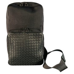 BOTTEGA VENETA Intrecchiato Black Woven Nylon Leather Crossbody Sling Bag