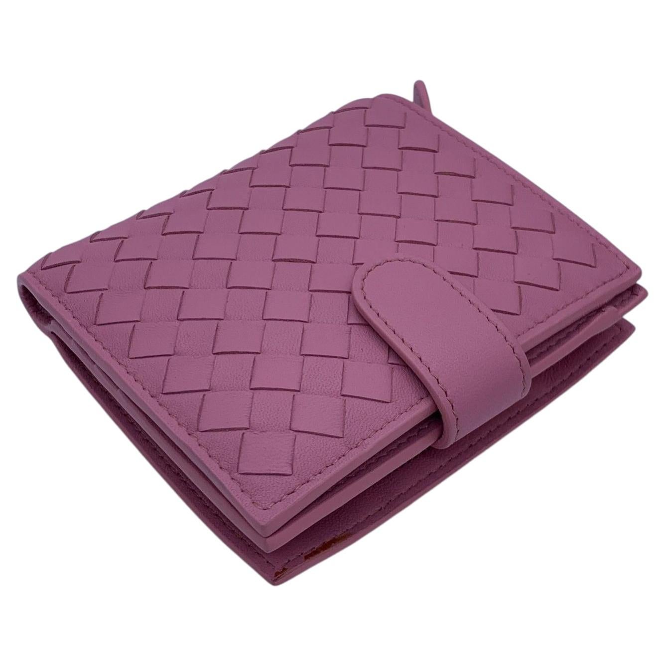 Bottega Veneta Intrecciato Bifold Compact Wallet Pink Leather
