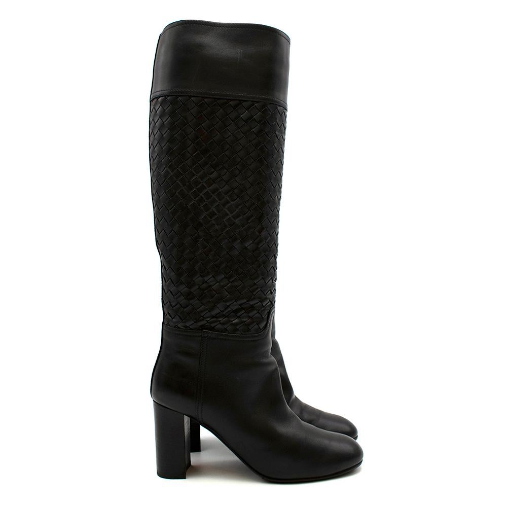 Bottega Veneta Intrecciato Black Leather Boots 37 In Excellent Condition For Sale In London, GB