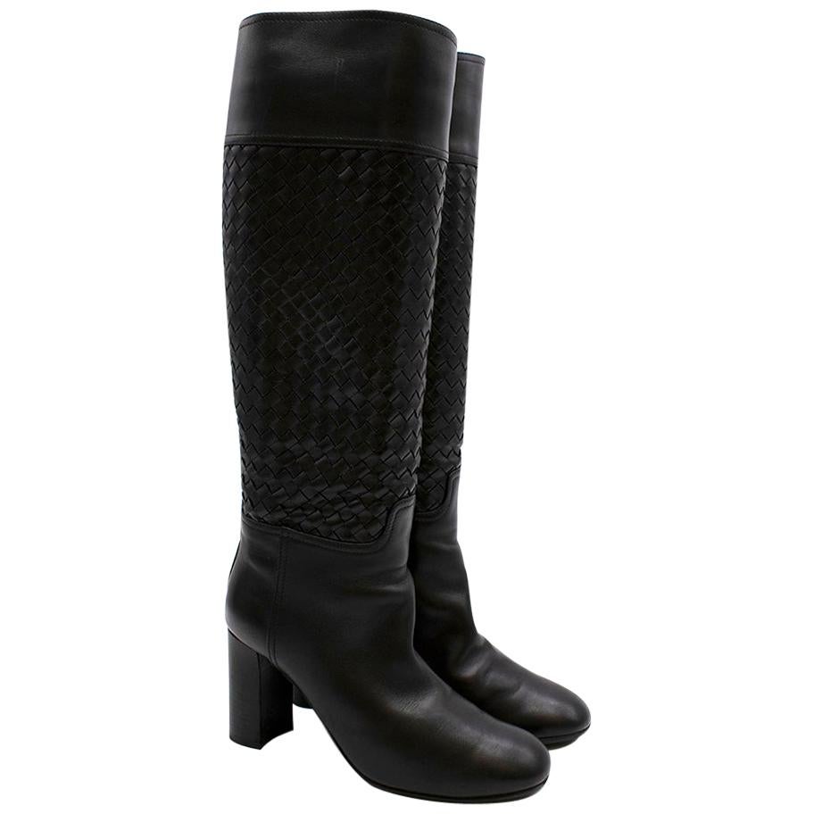 Bottega Veneta Intrecciato Black Leather Boots 37 For Sale