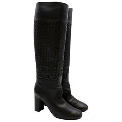 Bottega Veneta Intrecciato Black Leather Boots - Size EU 37