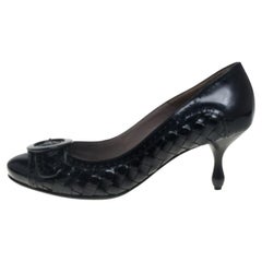 Bottega Veneta Intrecciato Black Patent Leather Buckle Detail Pumps Size 36