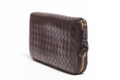 Bottega Veneta Intrecciato Brown Leather Zip Wallet