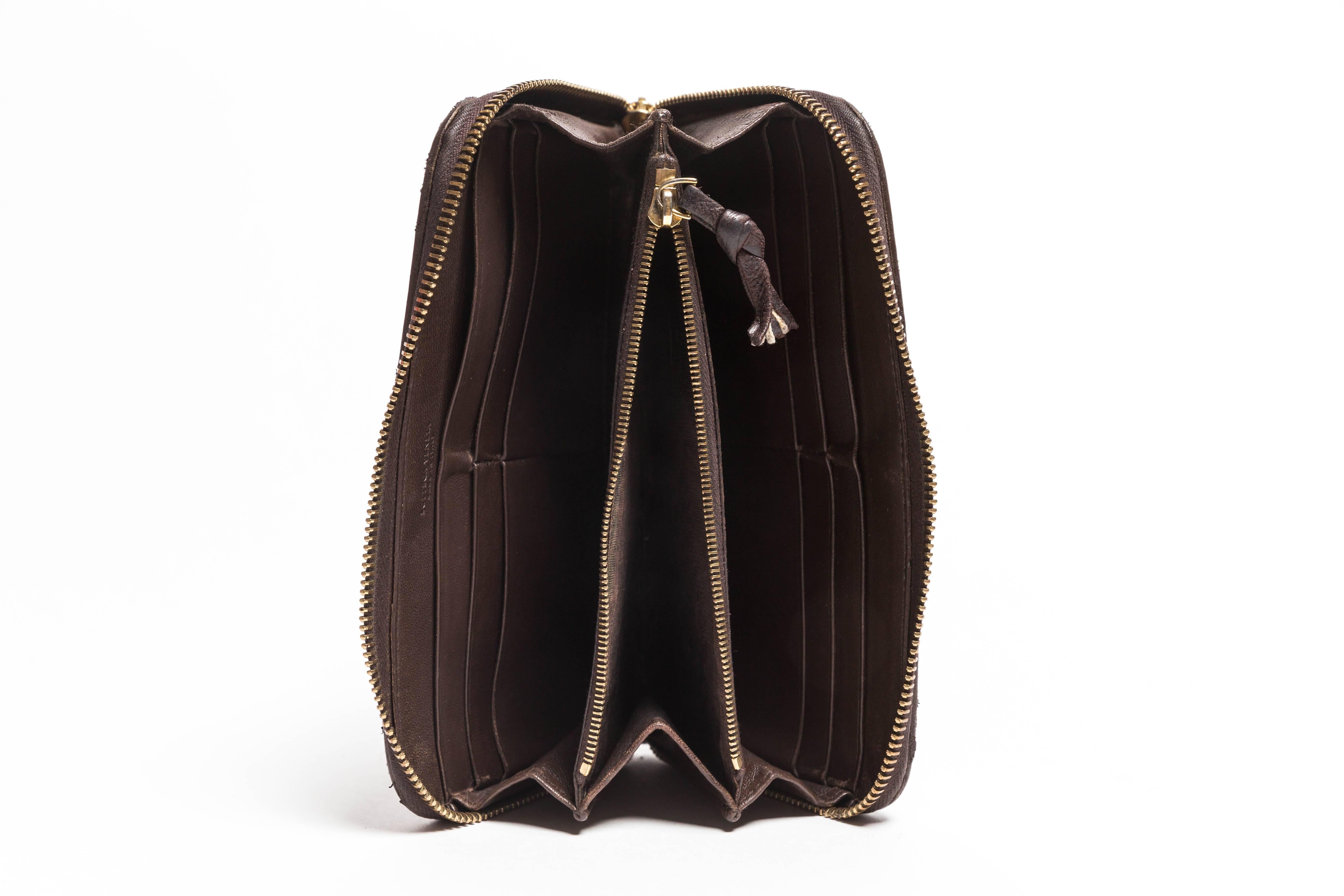 Bottega Veneta Intrecciato Brown Leather Zip Wallet  For Sale 1