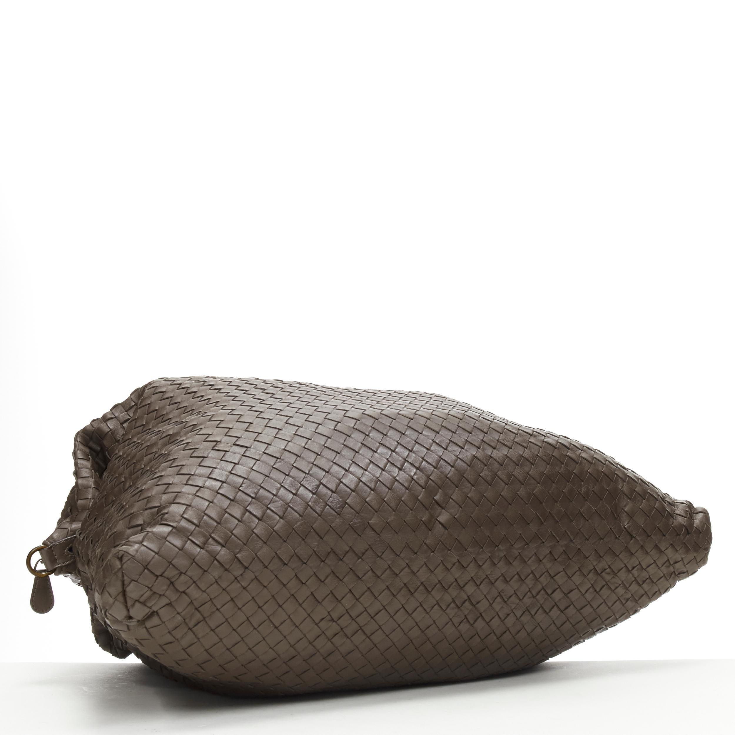 Black BOTTEGA VENETA Intrecciato brown woven leather pinched side large tote bag