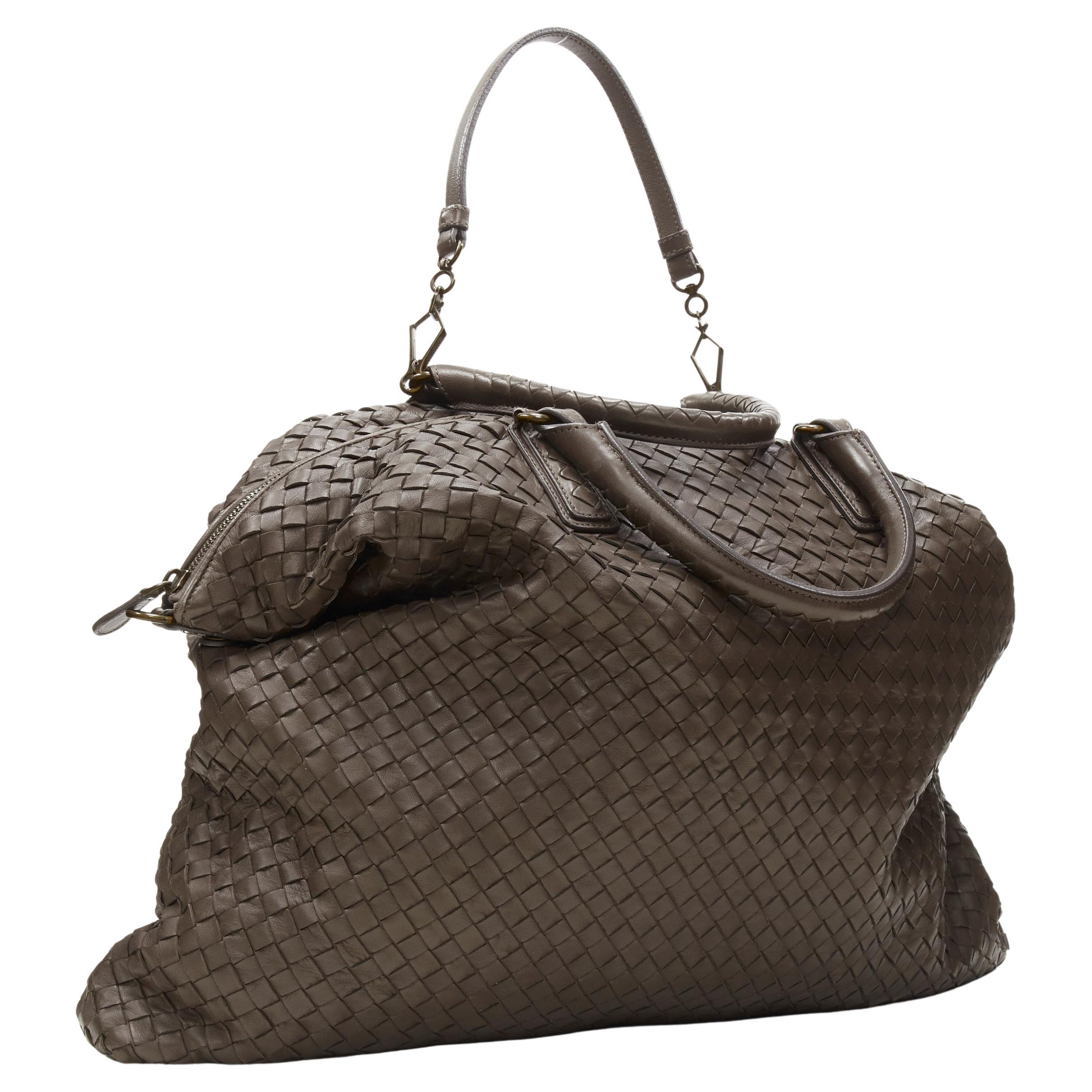 BOTTEGA VENETA Intrecciato brown woven leather pinched side large tote bag