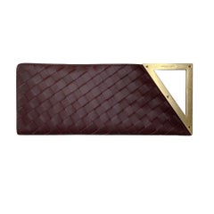 Used Bottega Veneta Intrecciato Burgundy Leather BV Rim Clutch