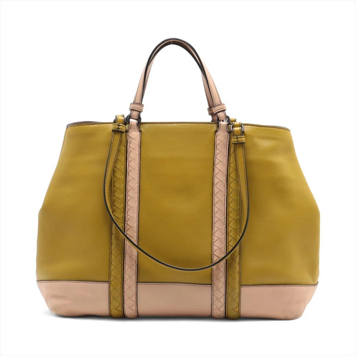 Bottega Veneta Intrecciato Corso Leder Tragetasche Grün x Rosa (Braun) im Angebot