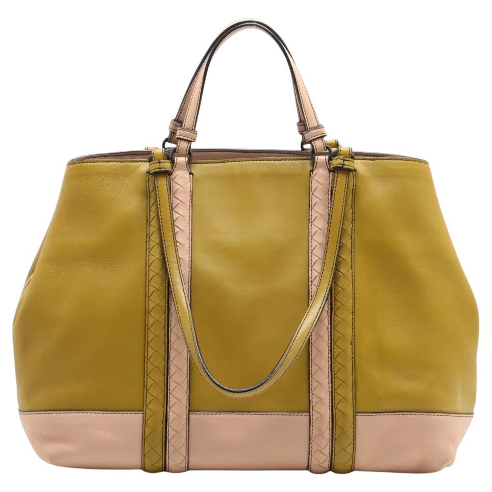 Bottega Veneta Intrecciato Corso Leder Tragetasche Grün x Rosa im Angebot