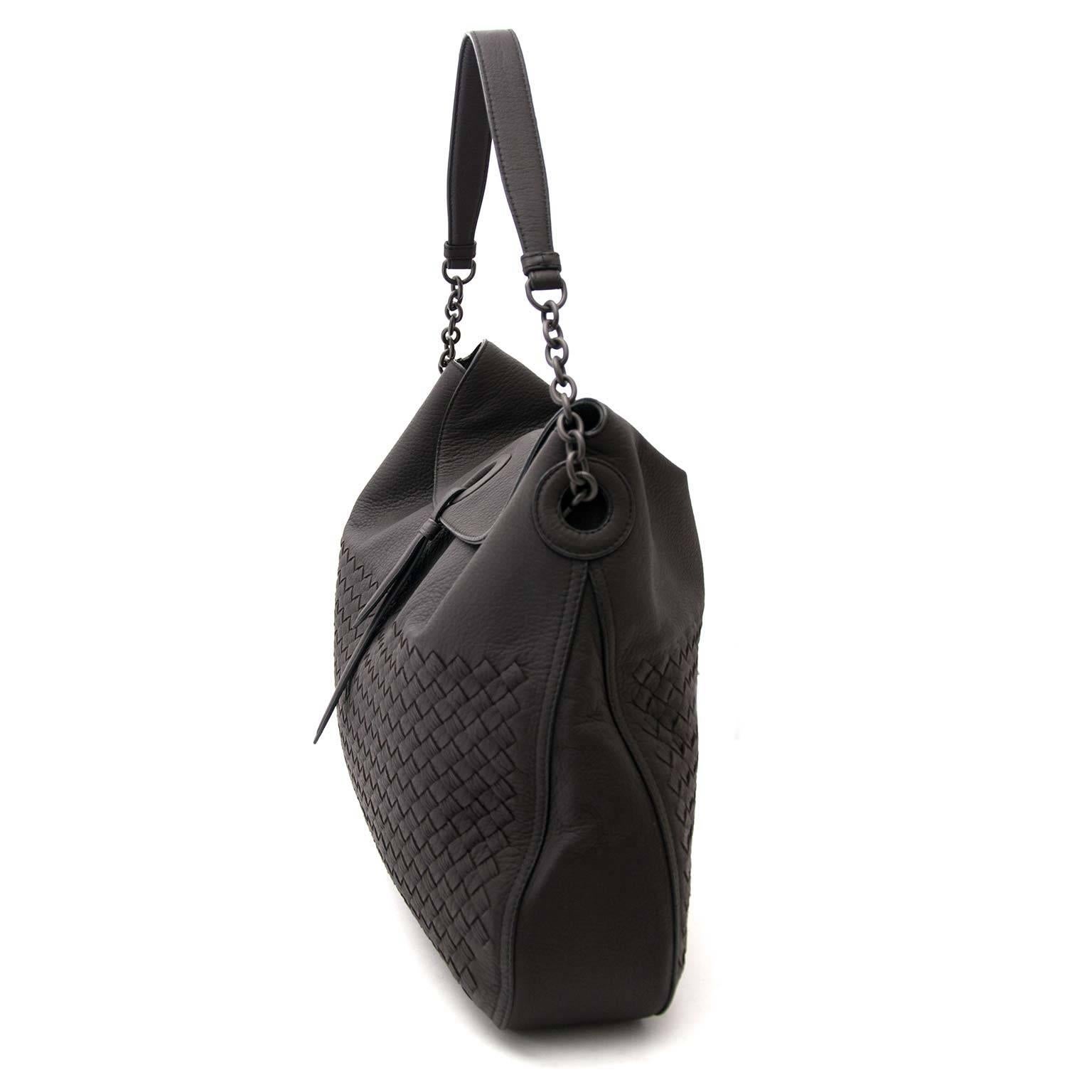 Black  Bottega Veneta Intrecciato Dark Brown Leather Shoulder Bag  For Sale