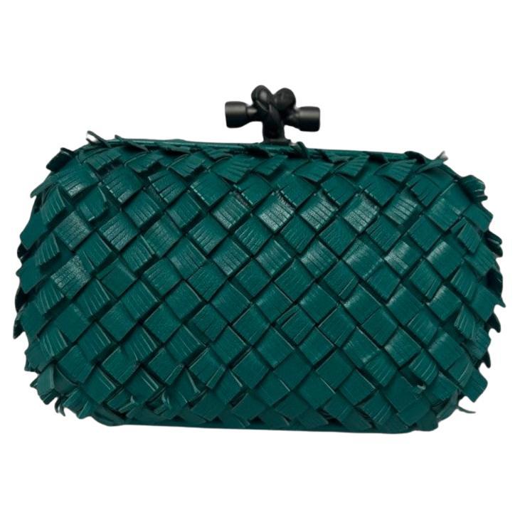 Bottega Veneta Intrecciato Fringe Knot Clutch – Green Leather