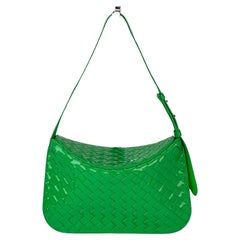 Bottega Veneta Intrecciato Green Patent Leather Shoulder Bag