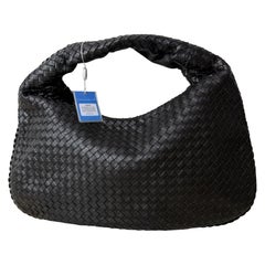 Used Bottega Veneta Intrecciato Hobo Bag Medium Black Lambskin leather 40cm