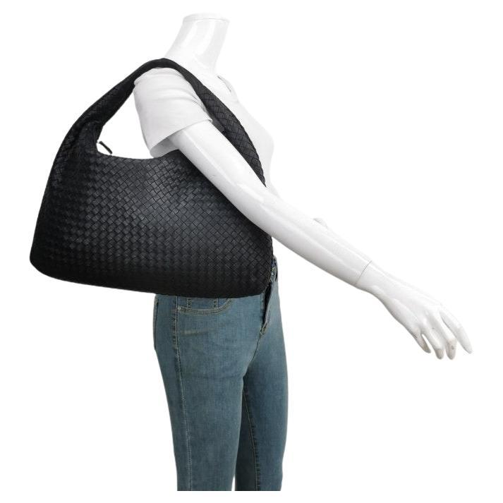 Bottega Veneta Intrecciato Hobo Bag Medium Black Lambskin leather 47cm
  These are professional photos of the actual bag offered by Luxbags.
  This Bottega Veneta Hobo Bag is an exceptional piece of luxury, crafted from iconic black lambskin leather