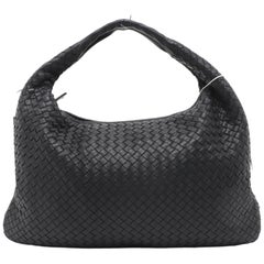 Used Bottega Veneta Intrecciato Hobo Bag Medium Black Lambskin leather 48cm