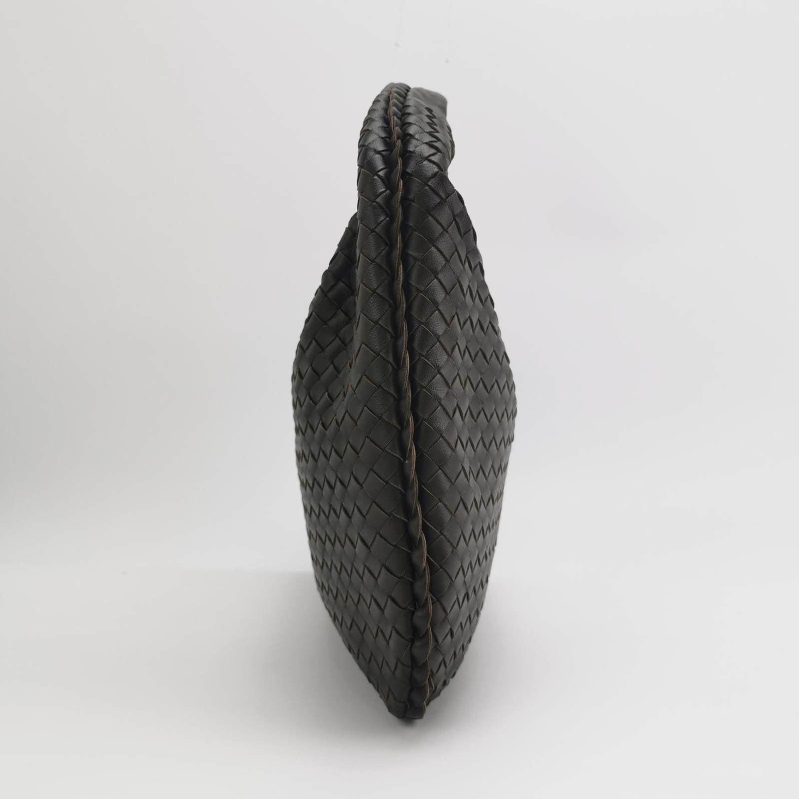Noir Bottega Veneta Intrecciato Hobo Bag Medium Chocolate Brown Lambskin leather 40cm