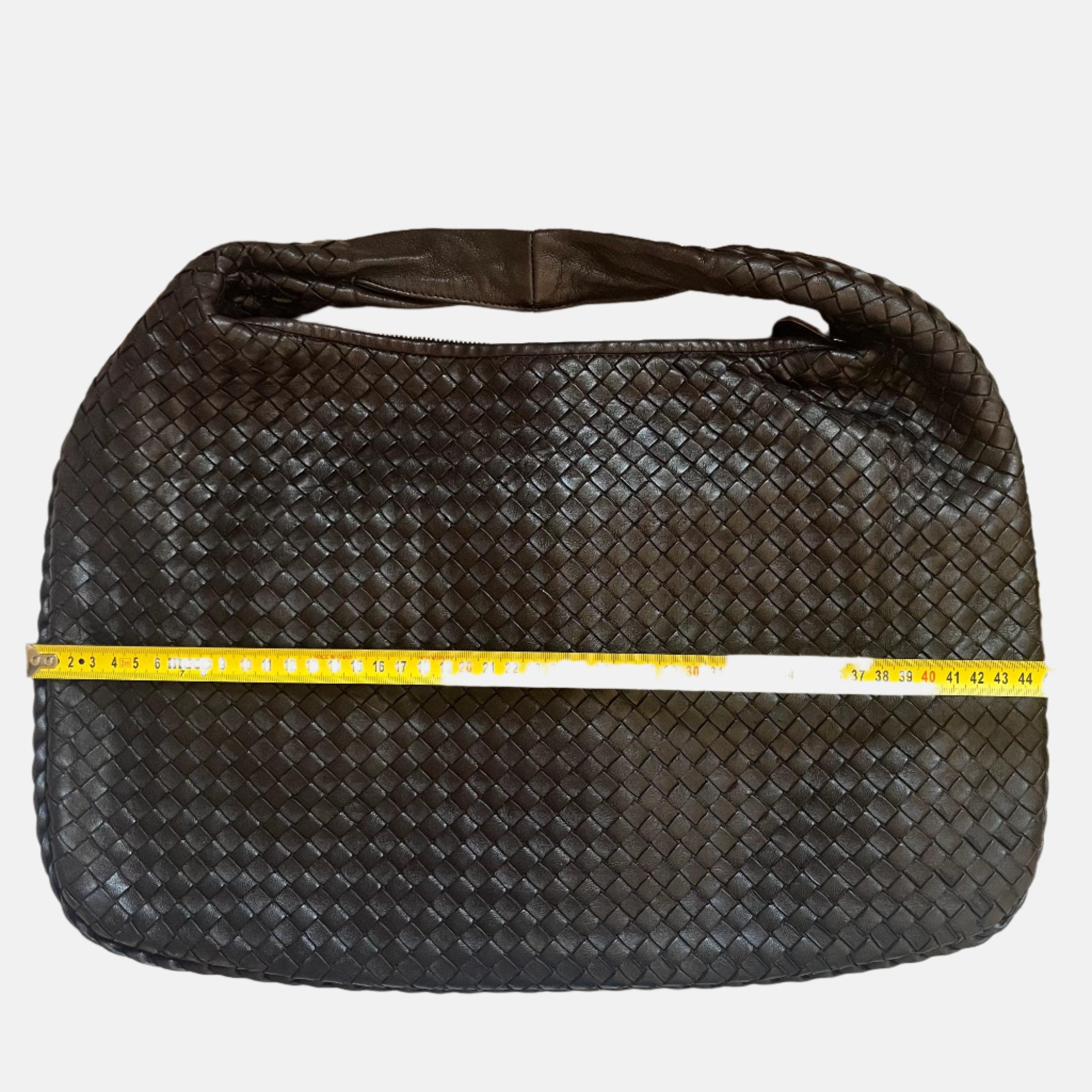 Bottega Veneta Intrecciato Hobo Bag Medium Dark Chocolate Brown Lambskin leather 45cm
 These are professional photos of the actual bag offered by Luxbags.
 This Bottega Veneta Hobo Bag is an exceptional piece of luxury, crafted from iconic black