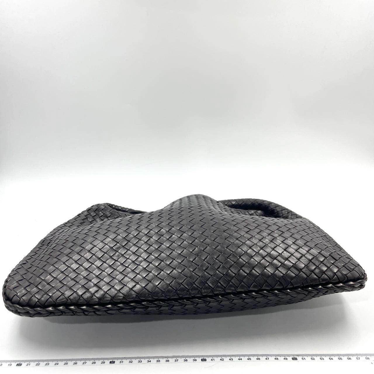 Black Bottega Veneta Intrecciato Hobo Bag Medium Dark Chocolate Brown Lambskin leather