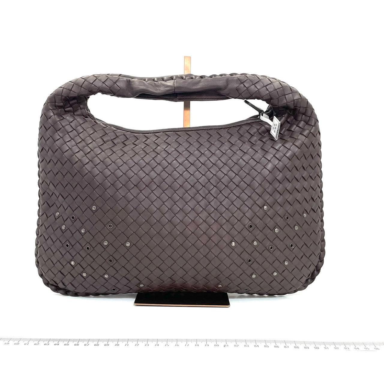 Bottega Veneta Intrecciato Hobo Medium Dark Chocolate Brown leather with Metal Studs 40cm
 These are professional photos of the actual bag .
 This Bottega Veneta Hobo Bag is an exceptional piece of luxury, crafted from iconic black lambskin leather