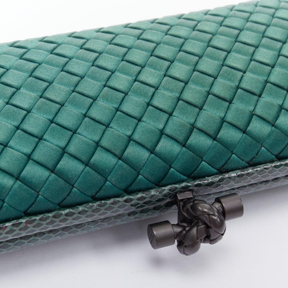 BOTTEGA VENETA Intrecciato Knot green satin woven ayers trim box clutch 2
