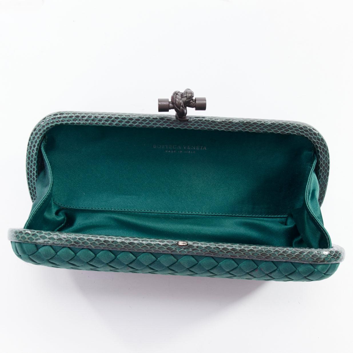 BOTTEGA VENETA Intrecciato Knot green satin woven ayers trim box clutch 3