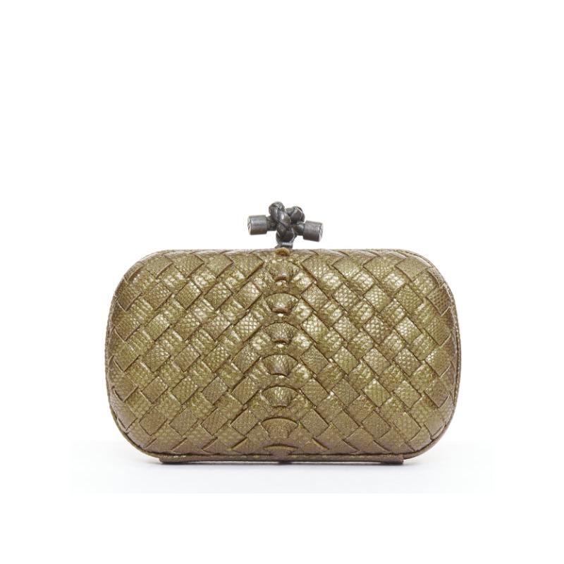 BOTTEGA VENETA Intrecciato Knot Metallic Bronze gewebtes Ayers Leder Box Clutch im Zustand „Gut“ im Angebot in Hong Kong, NT