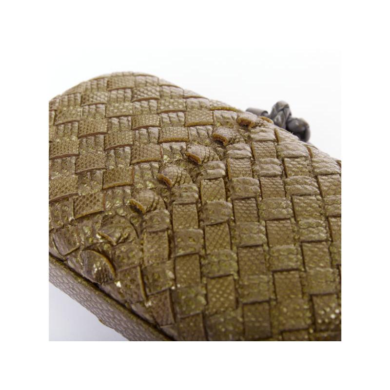 BOTTEGA VENETA Intrecciato Knot Metallic Bronze gewebtes Ayers Leder Box Clutch im Angebot 1