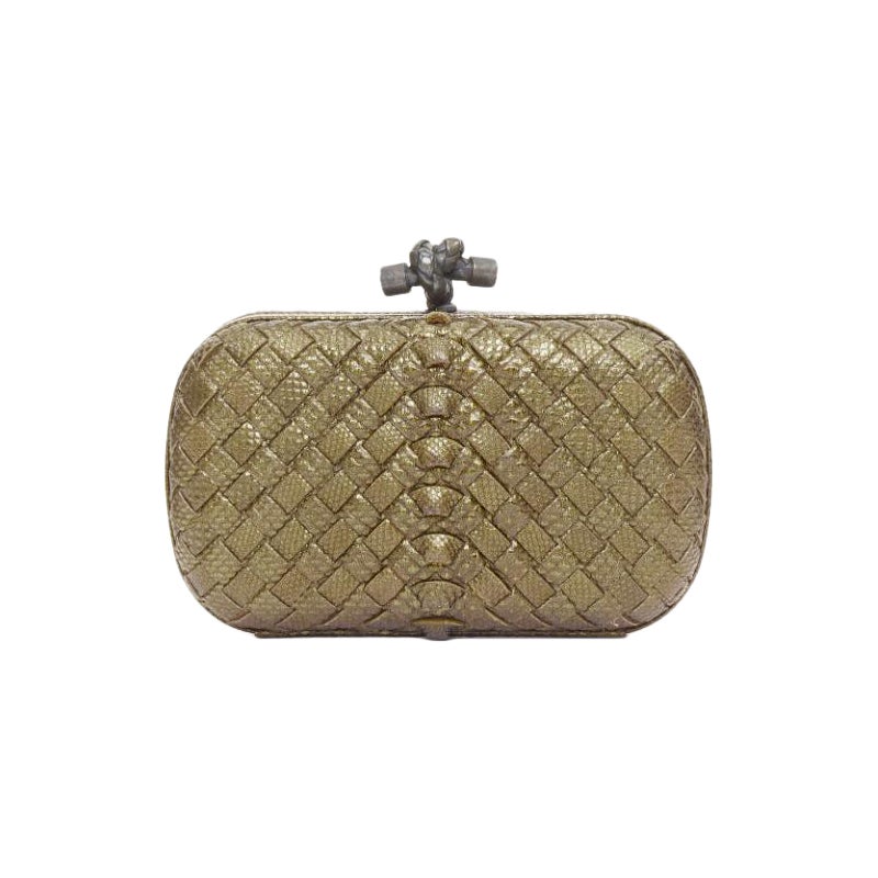 BOTTEGA VENETA Intrecciato Knot metallic bronze woven ayers leather box clutch