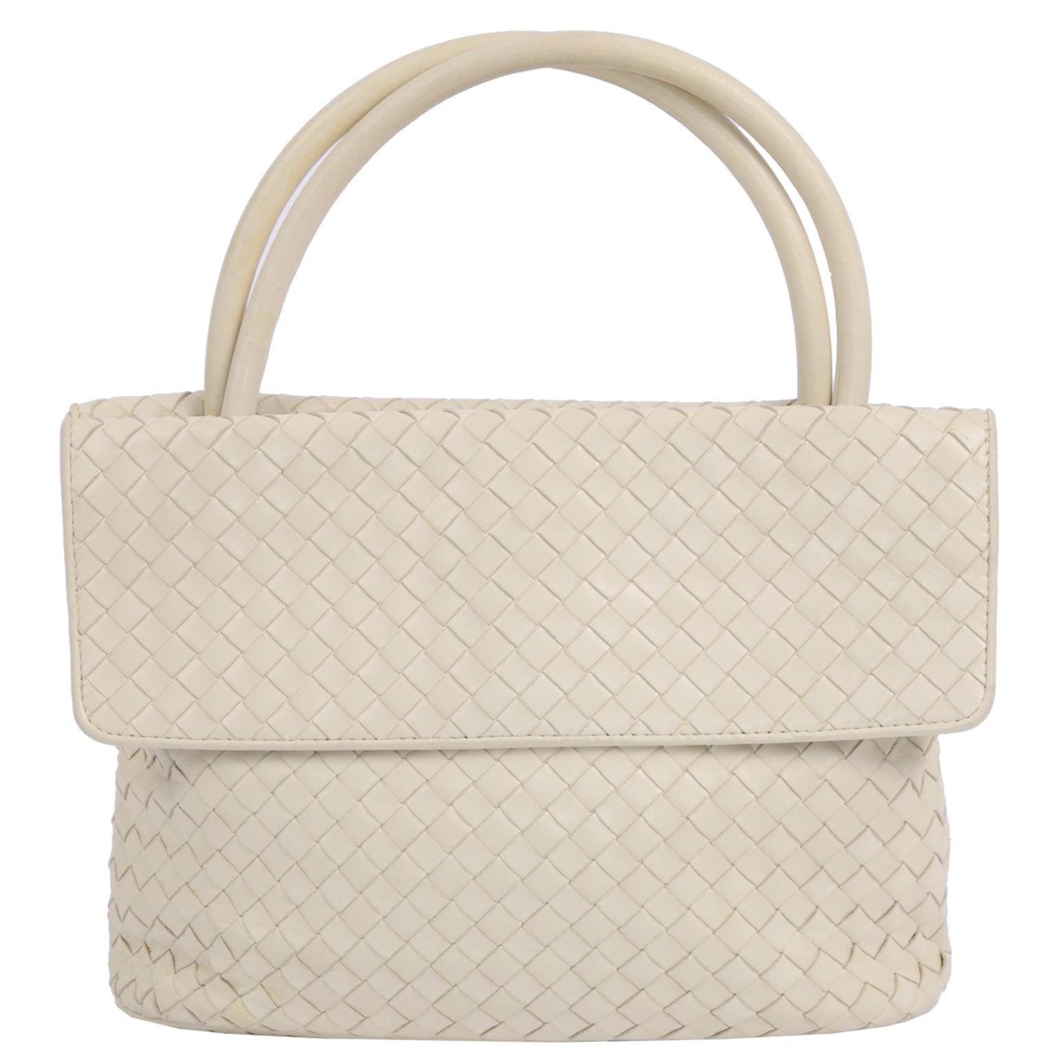 Bottega Veneta Intrecciato Leather Bag Vintage Cream Woven Top