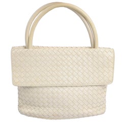 Bottega Veneta Intrecciato Leather Bag Vintage Cream Woven Top Handle Handbag