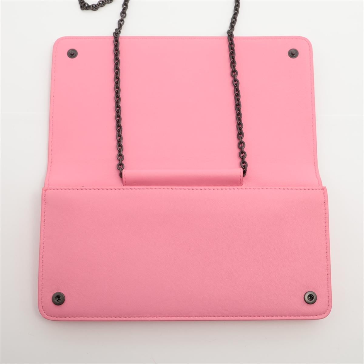 Women's Bottega Veneta Intrecciato Leather Chain Wallet Pink