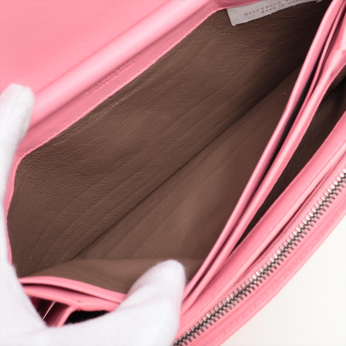 Bottega Veneta Intrecciato Leather Chain Wallet Pink 1